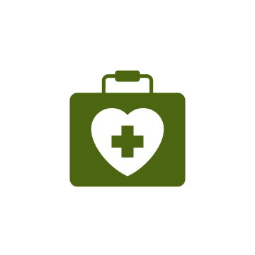 A green and white icon of an emergency kit.