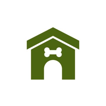 A green dog house with a bone in the middle of it.