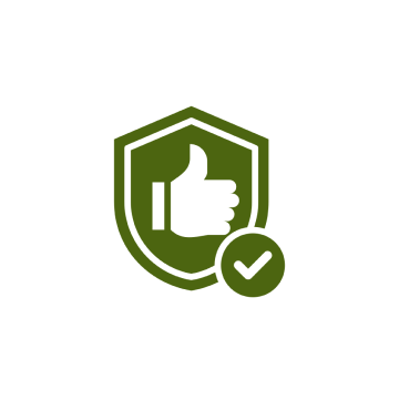 A green shield with a thumbs up sign on it.
